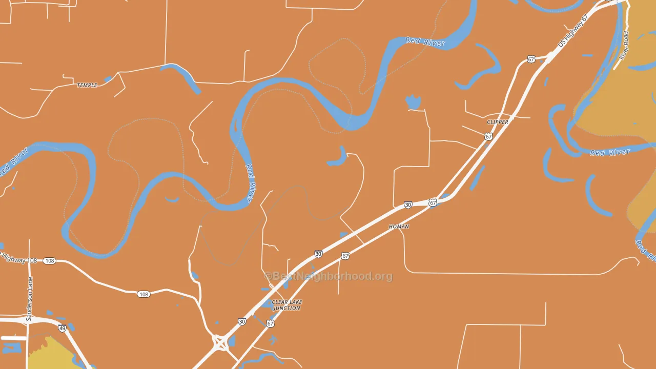 Map of the best neighborhoods in the Homan area, with better matches in green and worse matches in red