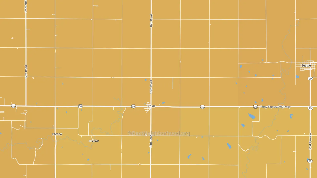 Map of the best neighborhoods in the Home area, with better matches in green and worse matches in red
