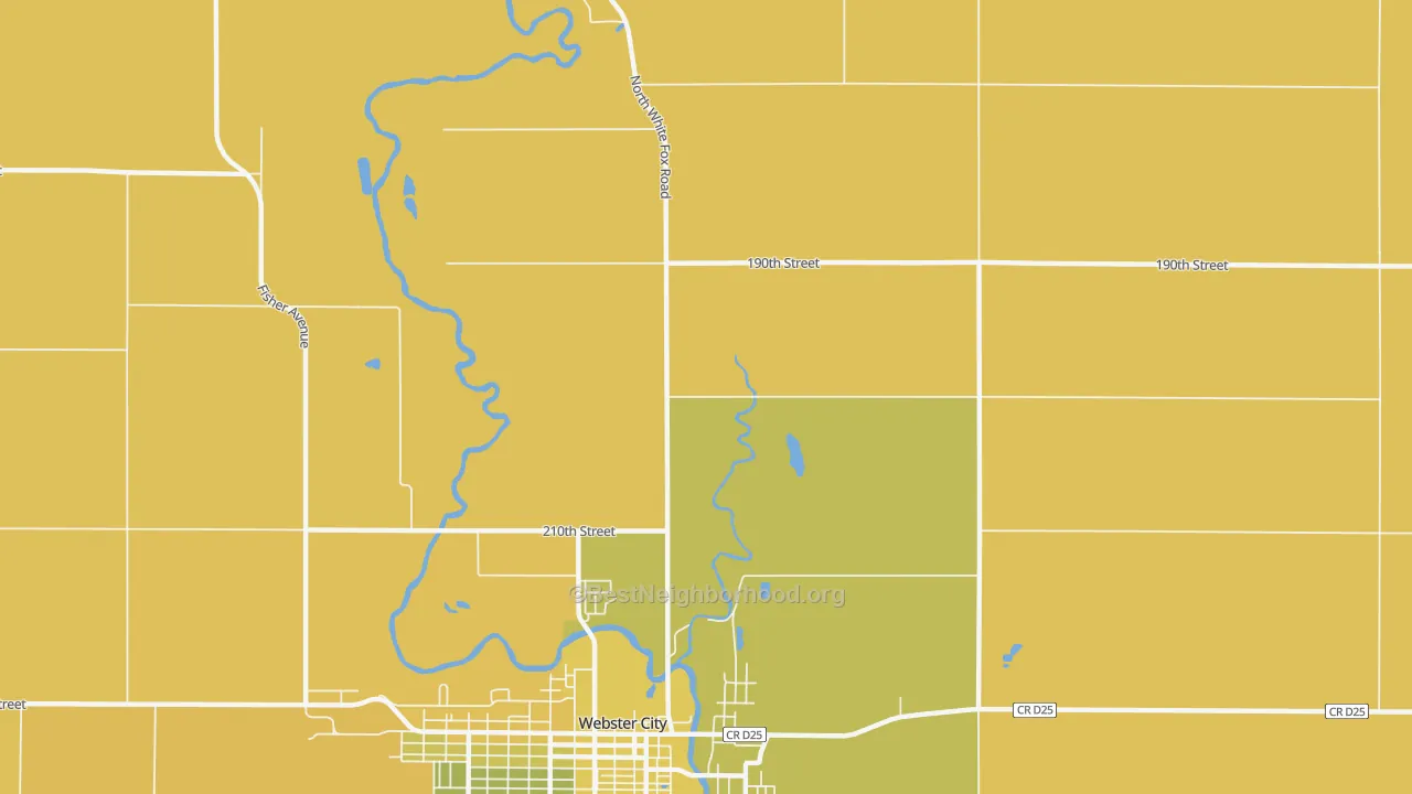 Map of the best neighborhoods in the Homer area, with better matches in green and worse matches in red
