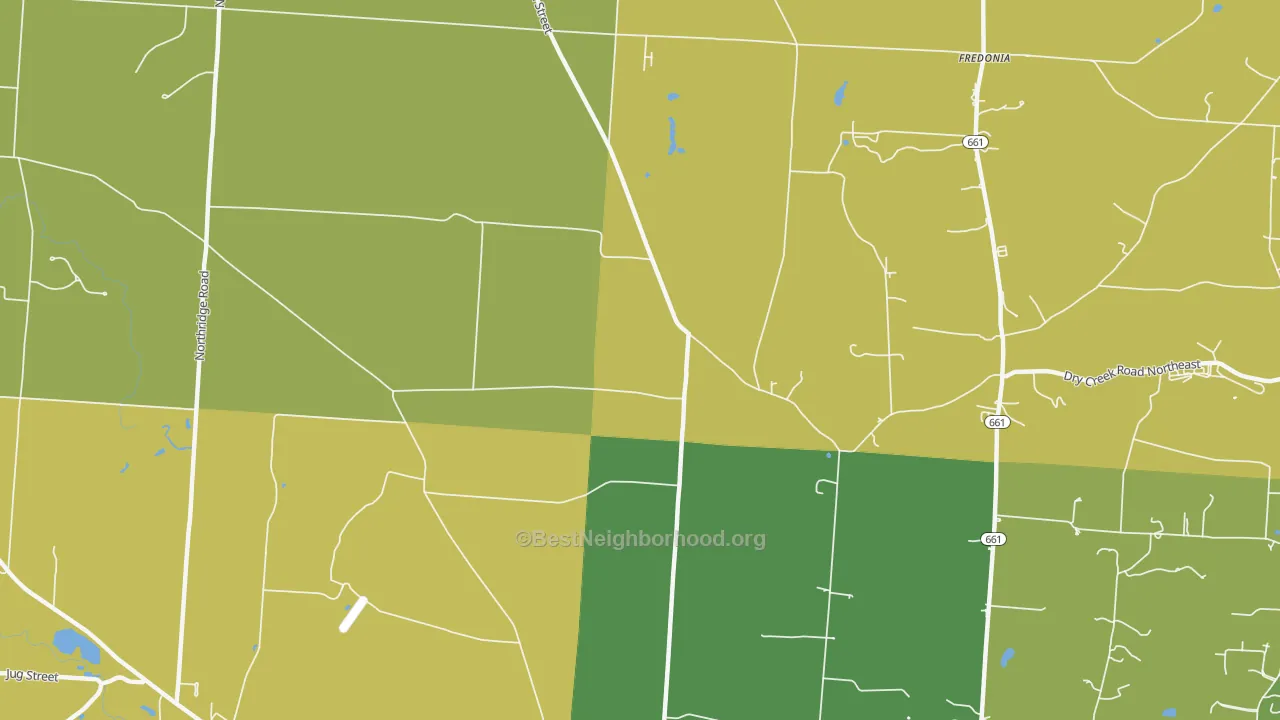 Map of the best neighborhoods in the Homer area, with better matches in green and worse matches in red