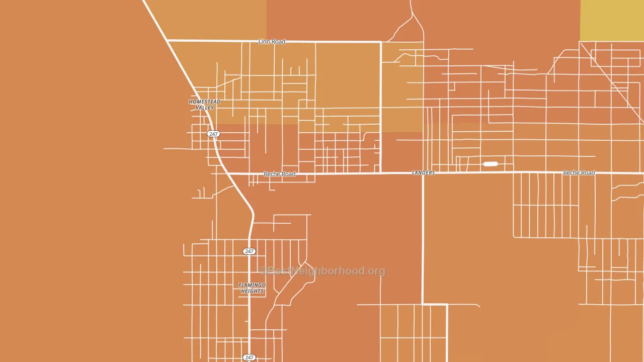 Map of the best neighborhoods in the Homestead Valley area, with better matches in green and worse matches in red
