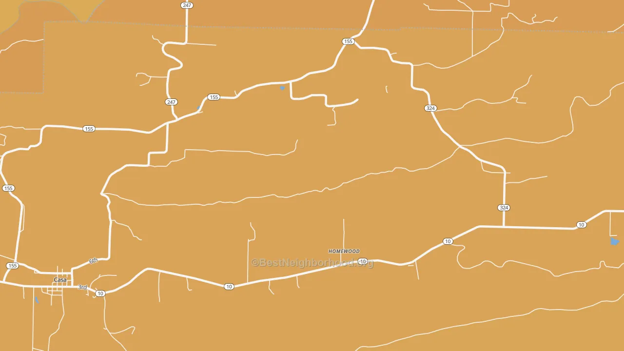 Map of the best neighborhoods in the Homewood area, with better matches in green and worse matches in red