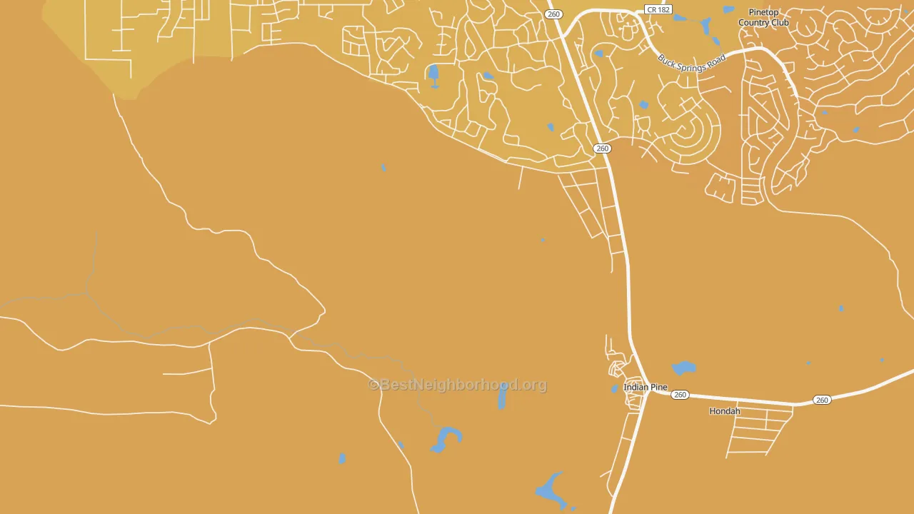 Map of the best neighborhoods in the Hondah area, with better matches in green and worse matches in red