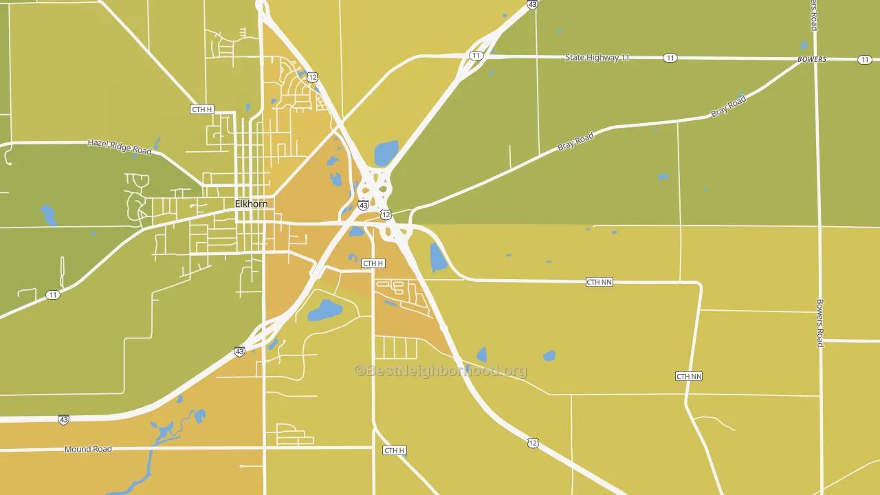 Map of the best neighborhoods in the Honey Creek area, with better matches in green and worse matches in red
