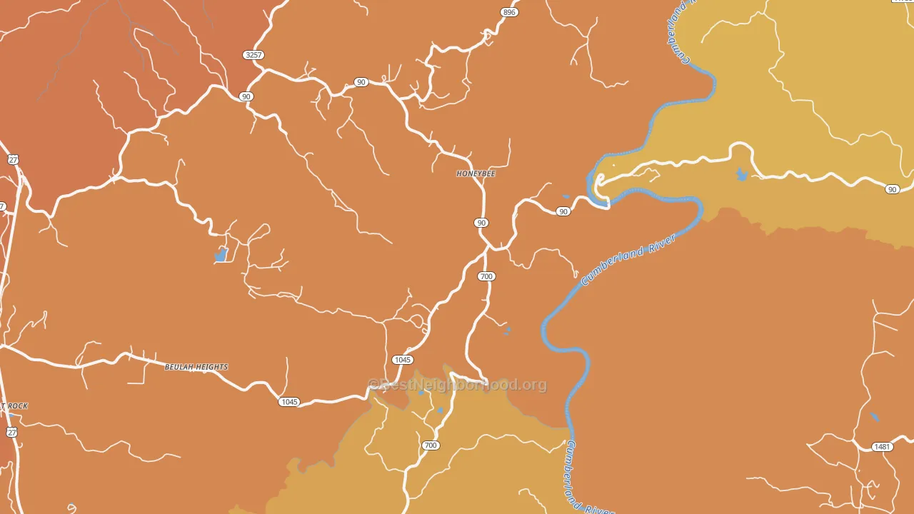 Map of the best neighborhoods in the Honeybee area, with better matches in green and worse matches in red