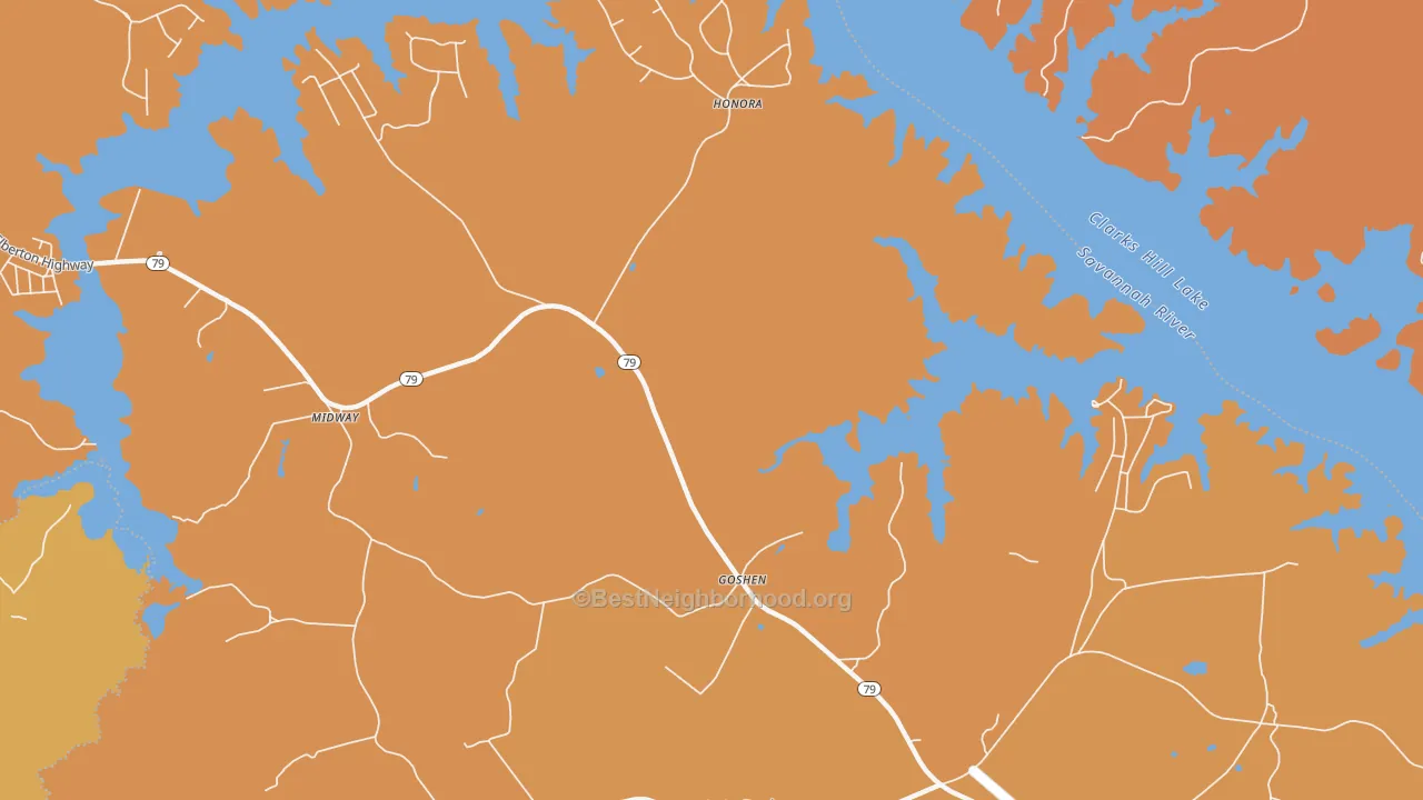 Map of the best neighborhoods in the Honora area, with better matches in green and worse matches in red