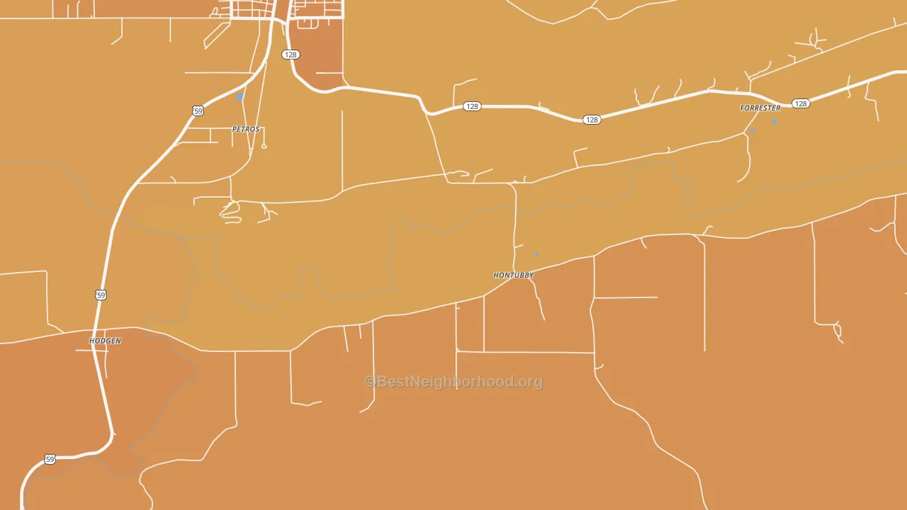 Map of the best neighborhoods in the Hontubby area, with better matches in green and worse matches in red