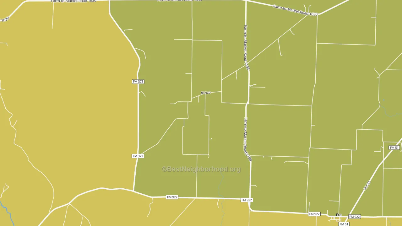 Map of the best neighborhoods in the Hood area, with better matches in green and worse matches in red