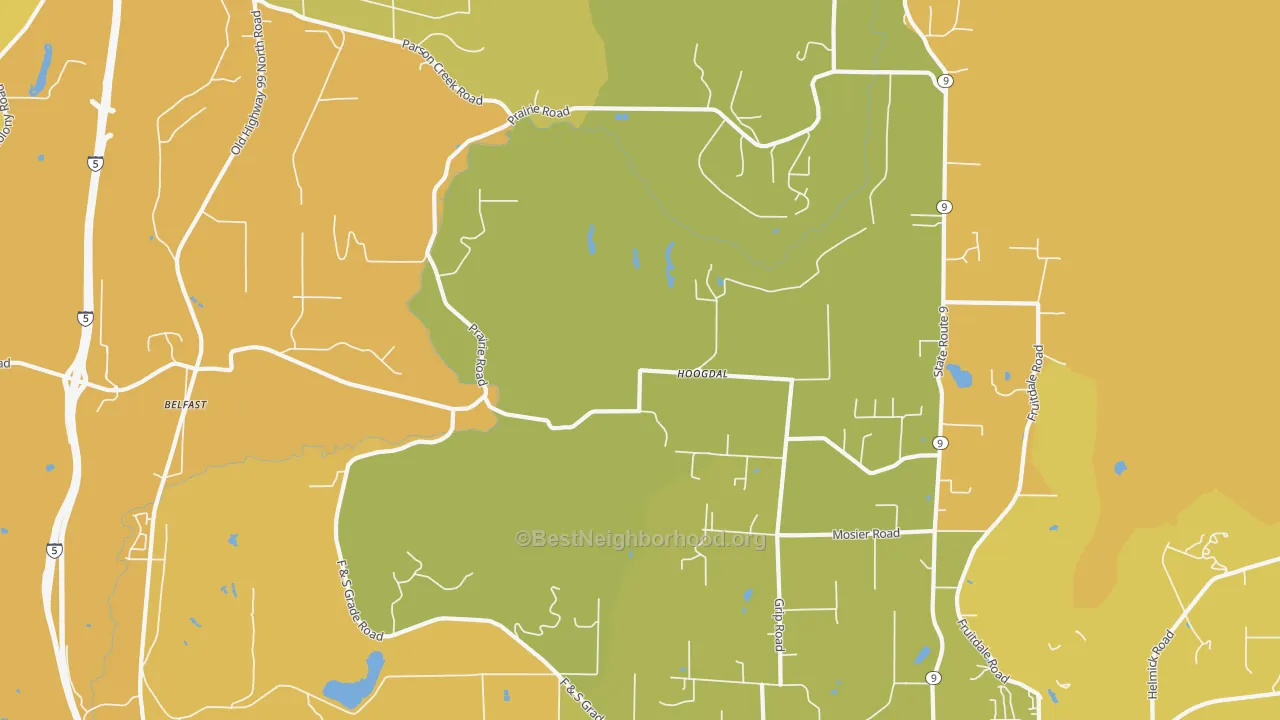 Map of the best neighborhoods in the Hoogdal area, with better matches in green and worse matches in red