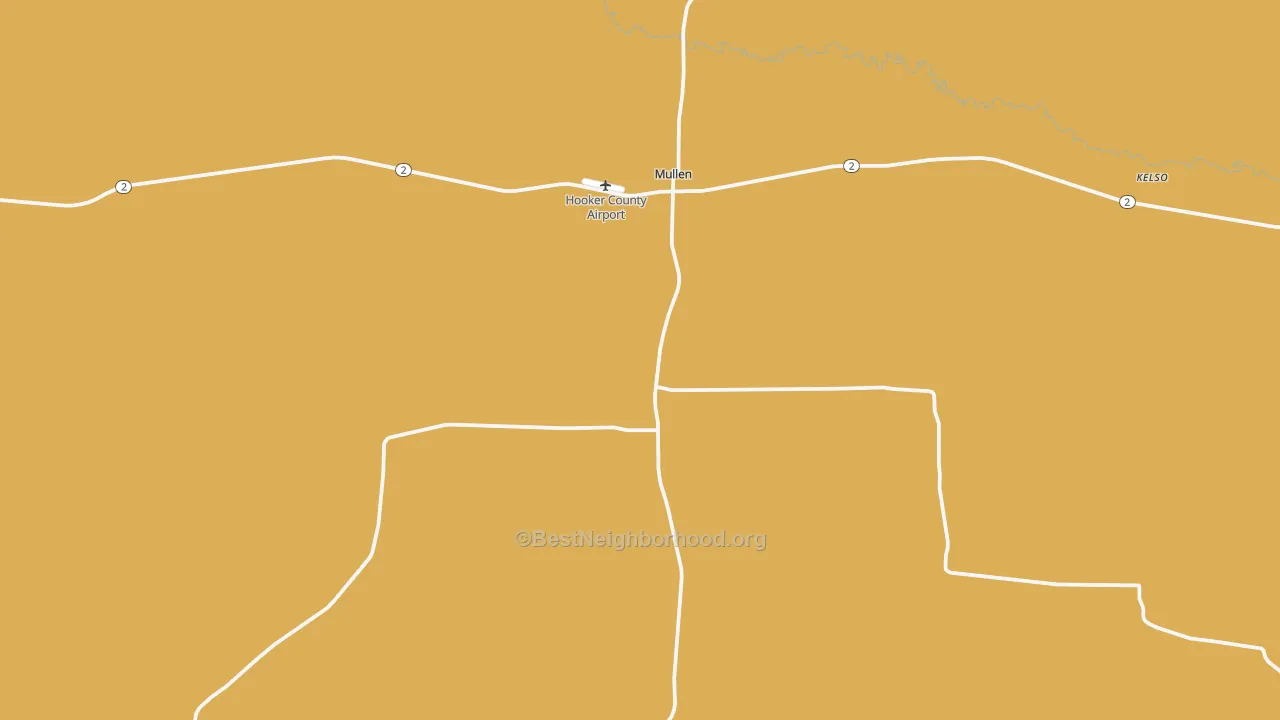 Map of the best neighborhoods in the Hooker County area, with better matches in green and worse matches in red