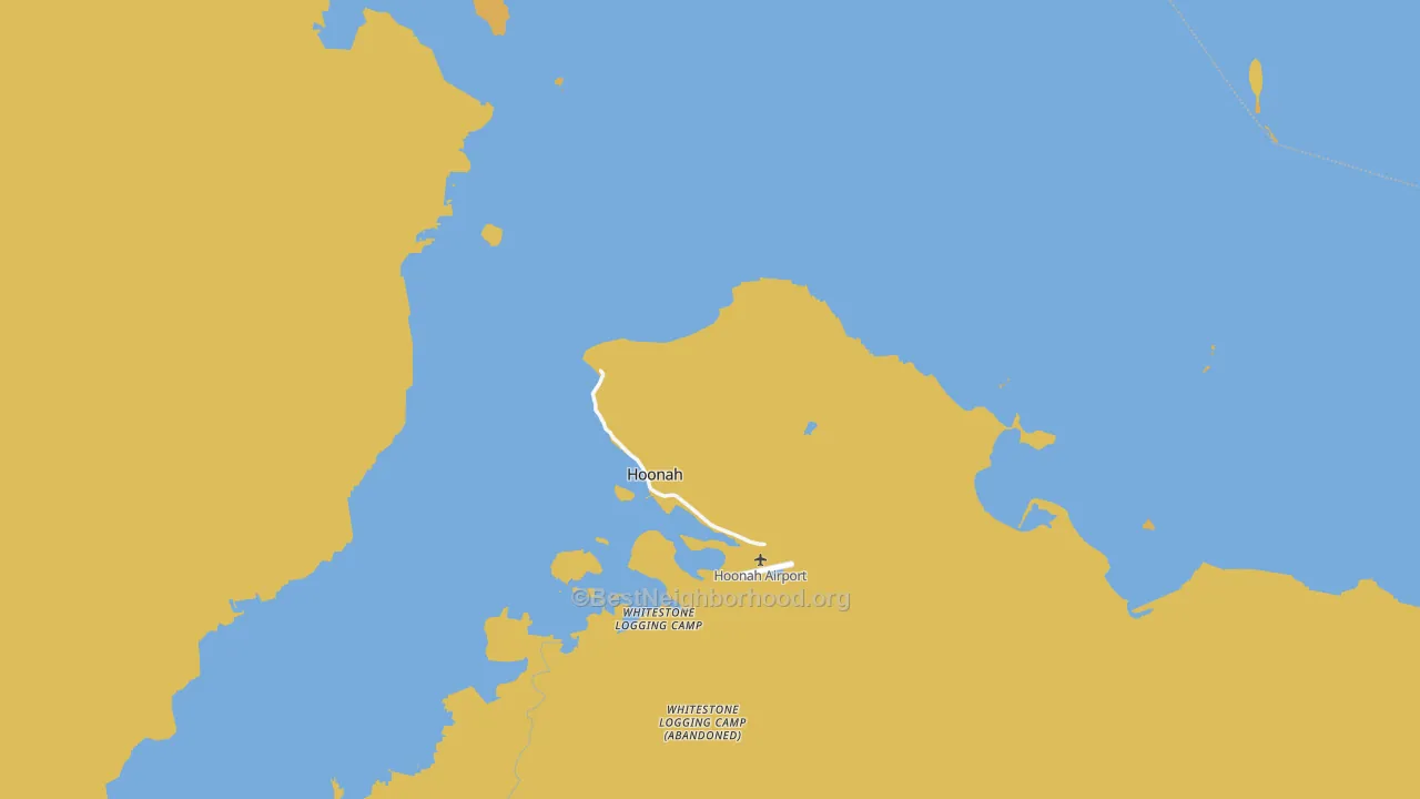 Map of the best neighborhoods in the Hoonah-Angoon Census Area area, with better matches in green and worse matches in red