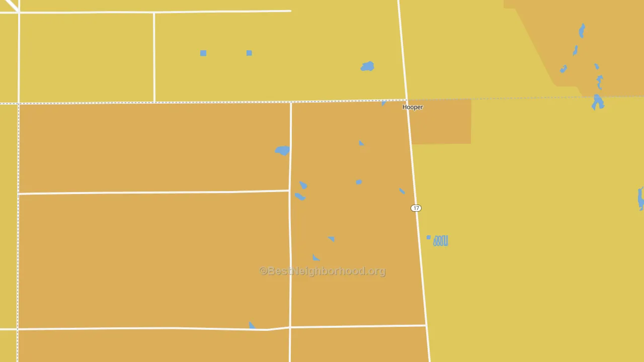 Map of the best neighborhoods in the Hooper area, with better matches in green and worse matches in red