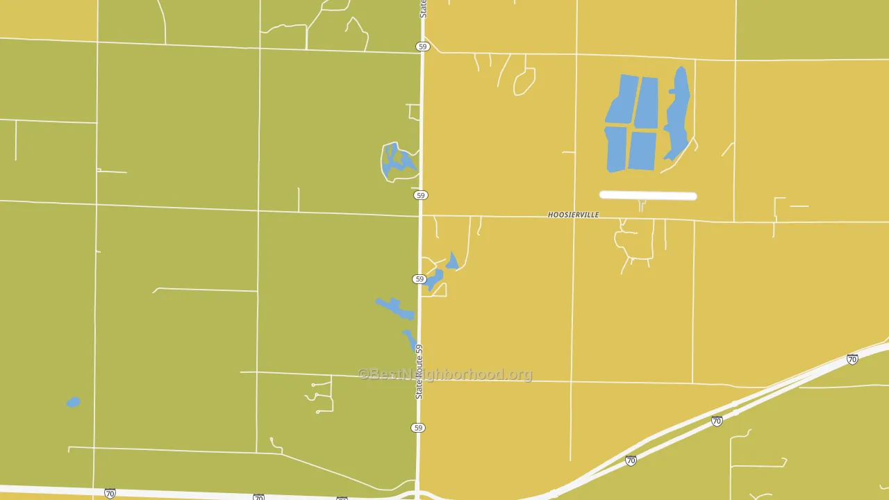 Map of the best neighborhoods in the Hoosierville area, with better matches in green and worse matches in red
