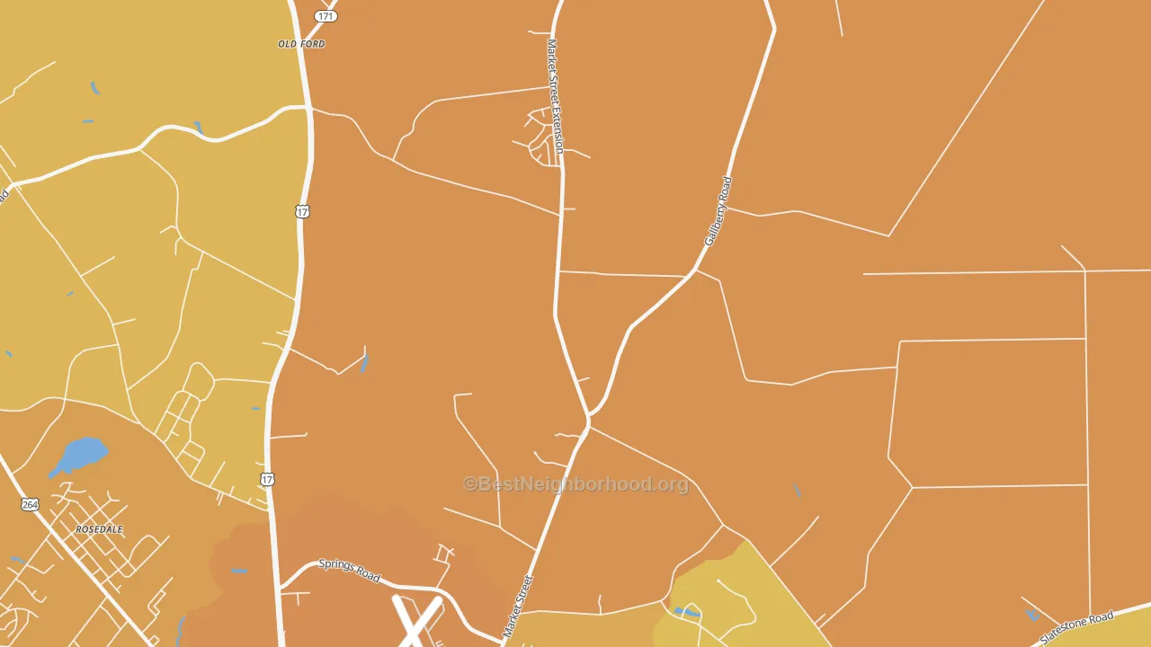 Map of the best neighborhoods in the Hootentown area, with better matches in green and worse matches in red