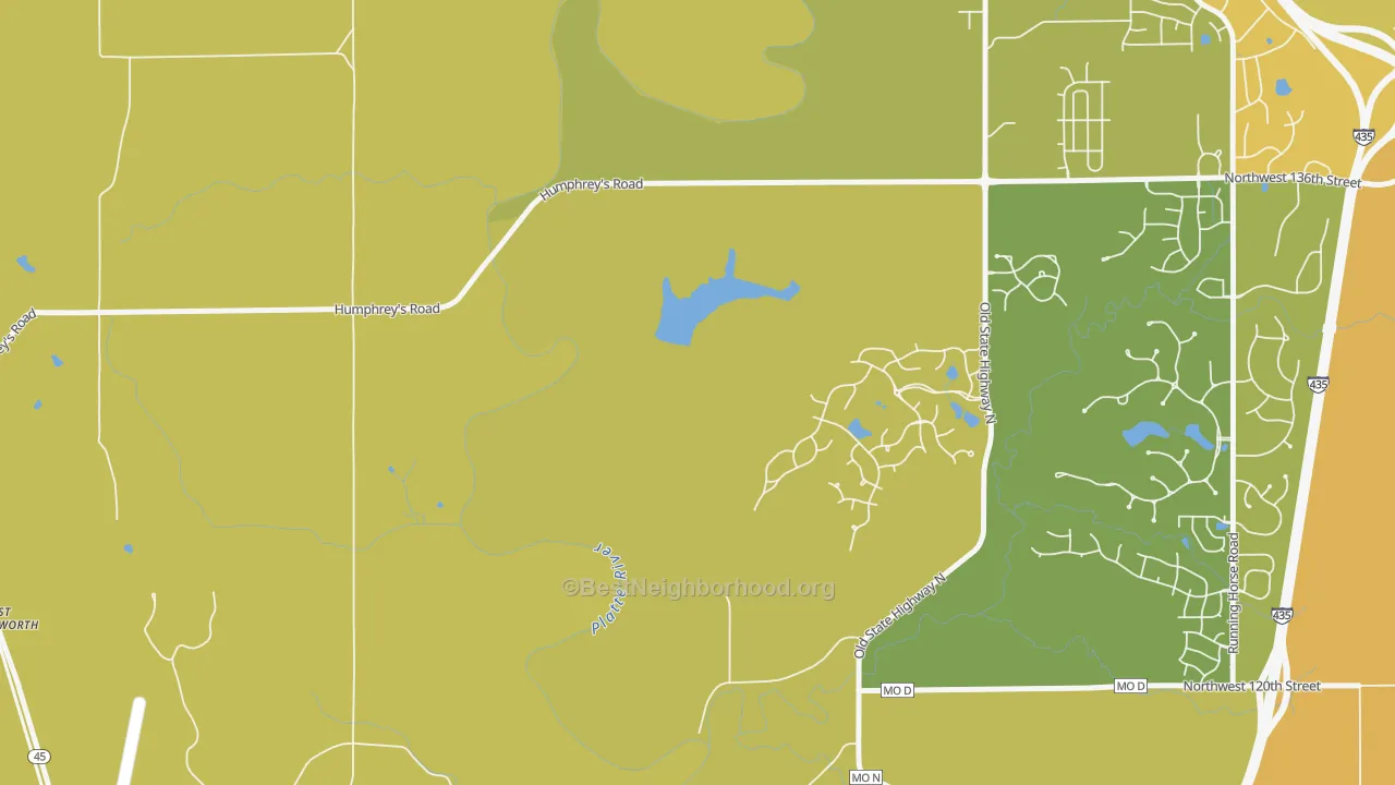 Map of the best neighborhoods in the Hoover area, with better matches in green and worse matches in red