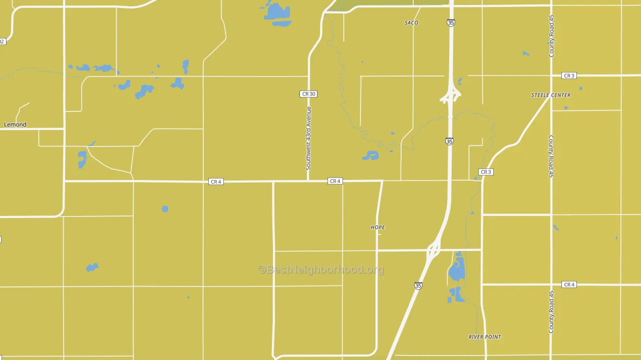 Map of the best neighborhoods in the Hope area, with better matches in green and worse matches in red