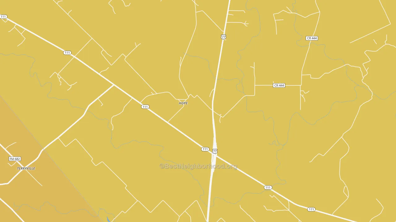Map of the best neighborhoods in the Hope area, with better matches in green and worse matches in red