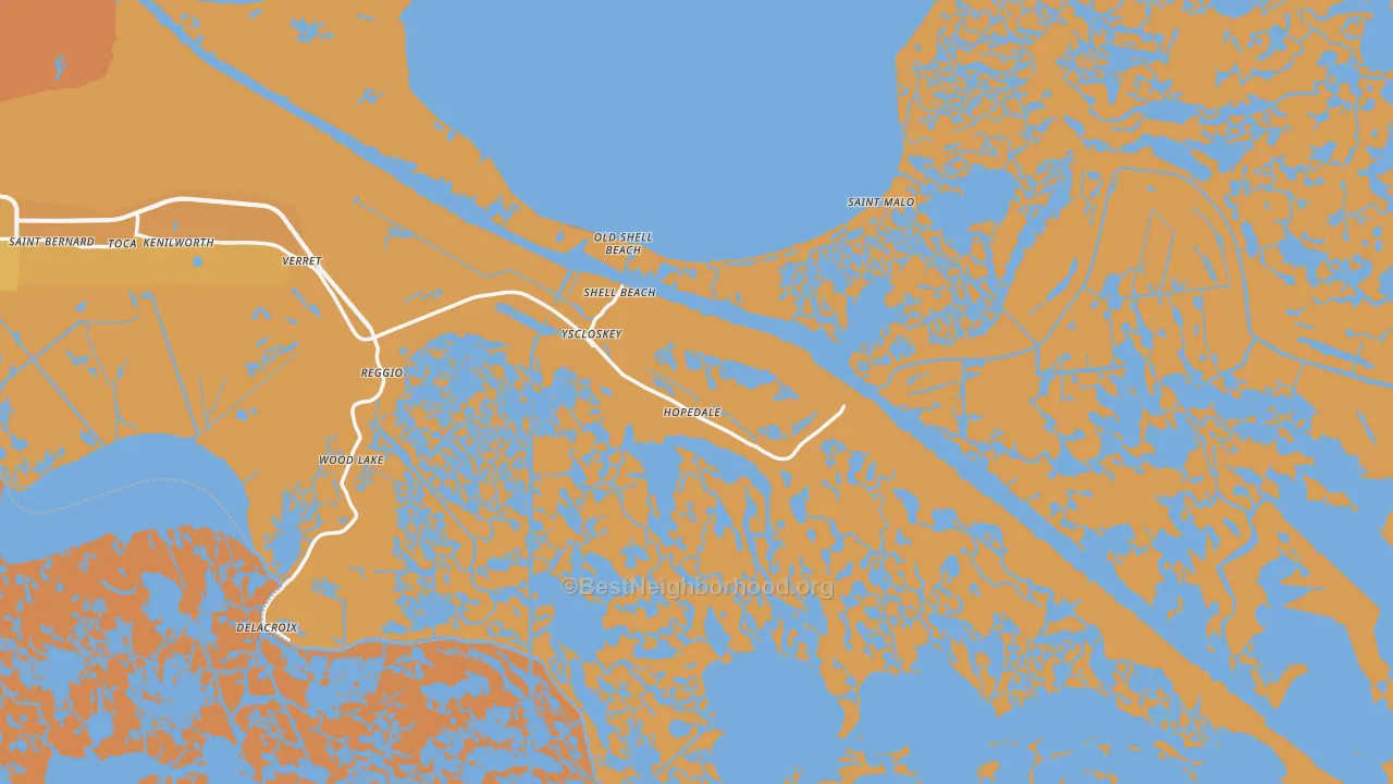 Map of the best neighborhoods in the Hopedale area, with better matches in green and worse matches in red