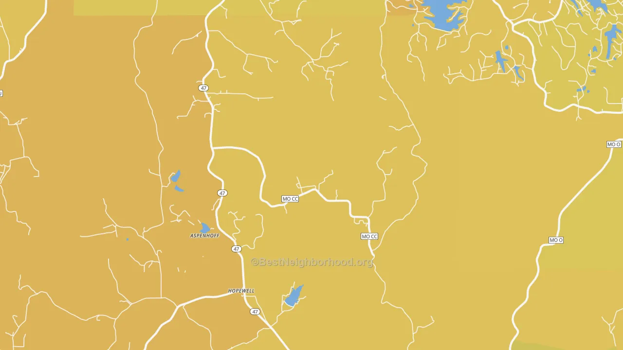 Map of the best neighborhoods in the Hopewell area, with better matches in green and worse matches in red