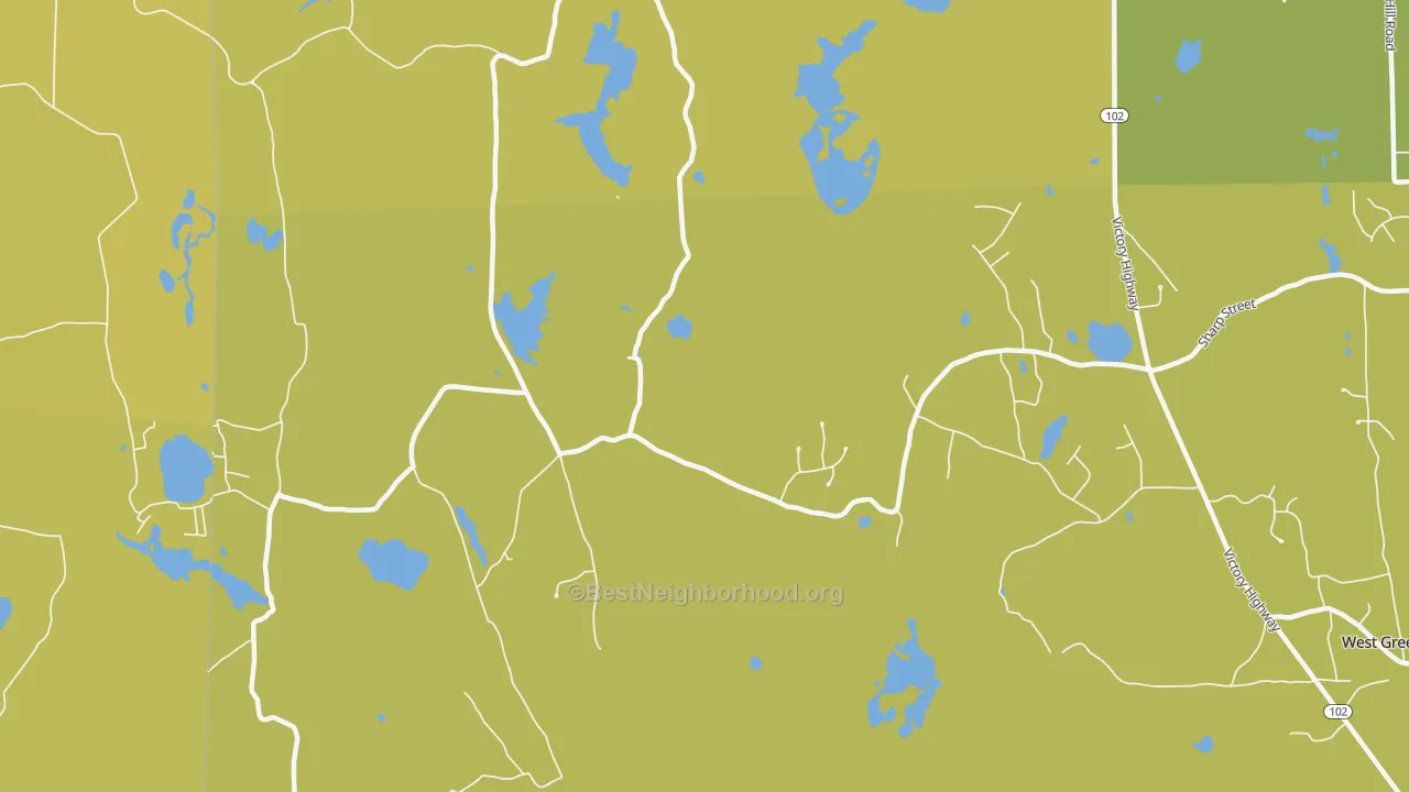 Map of the best neighborhoods in the Hopkins Hollow area, with better matches in green and worse matches in red