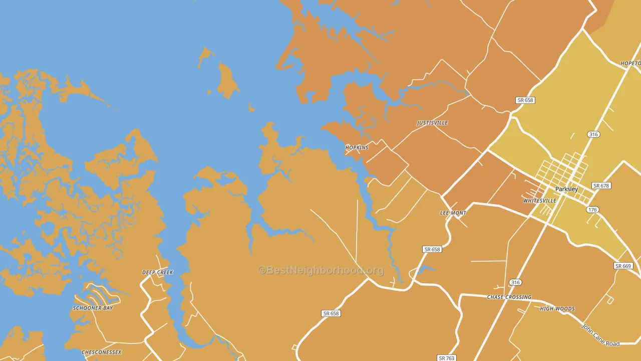 Map of the best neighborhoods in the Hopkins area, with better matches in green and worse matches in red