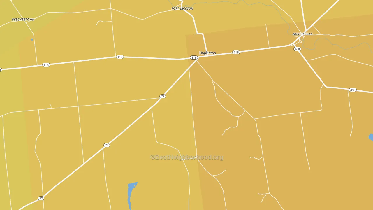Map of the best neighborhoods in the Hopkinton area, with better matches in green and worse matches in red