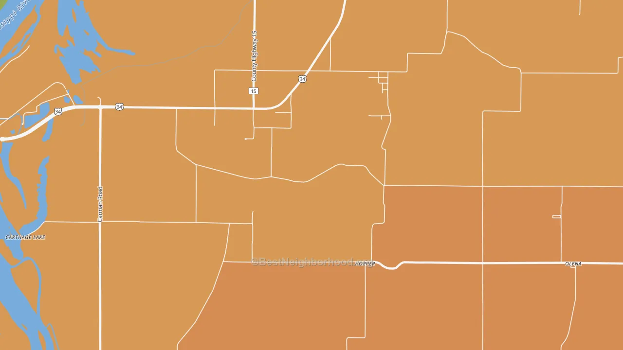 Map of the best neighborhoods in the Hopper area, with better matches in green and worse matches in red