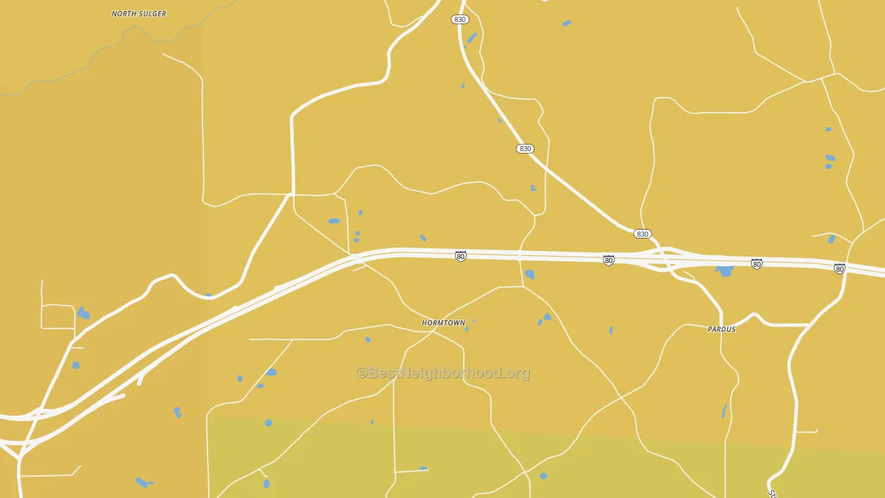 Map of the best neighborhoods in the Hormtown area, with better matches in green and worse matches in red