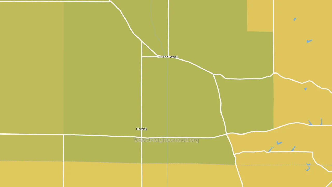 Map of the best neighborhoods in the Hornick area, with better matches in green and worse matches in red