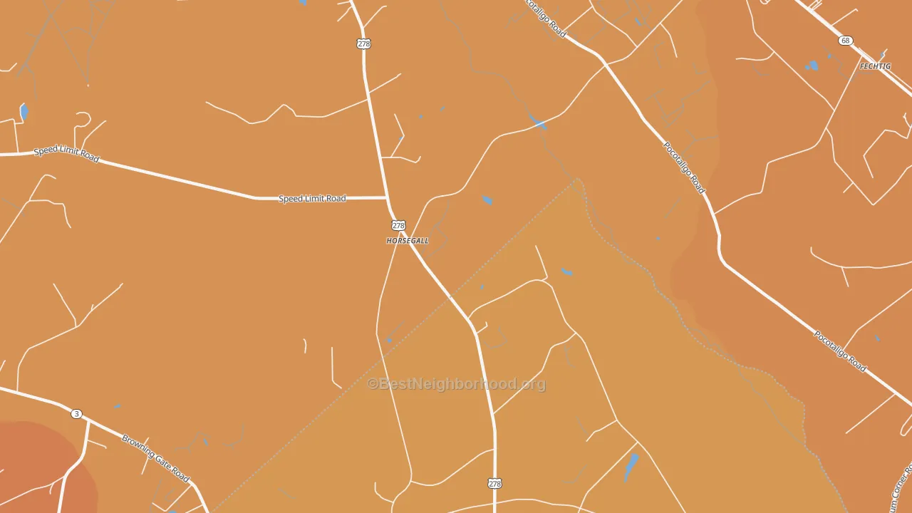 Map of the best neighborhoods in the Horsegall area, with better matches in green and worse matches in red