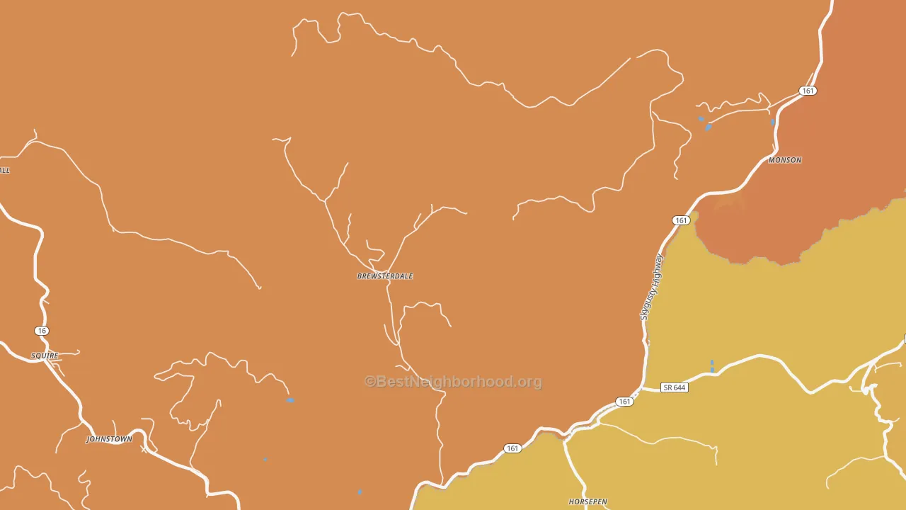 Map of the best neighborhoods in the Horsepen area, with better matches in green and worse matches in red