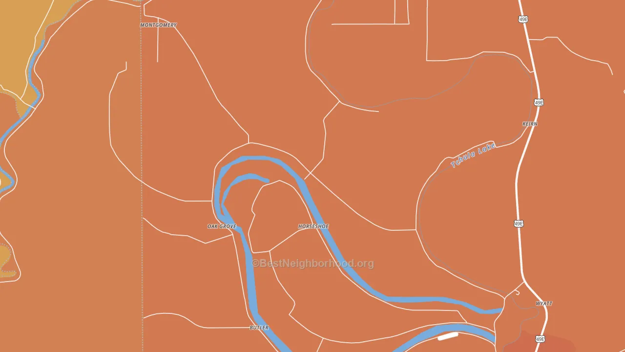 Map of the best neighborhoods in the Horseshoe area, with better matches in green and worse matches in red