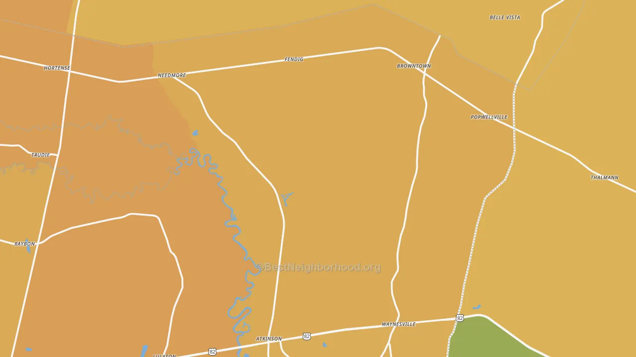 Map of the best neighborhoods in the Hortense area, with better matches in green and worse matches in red
