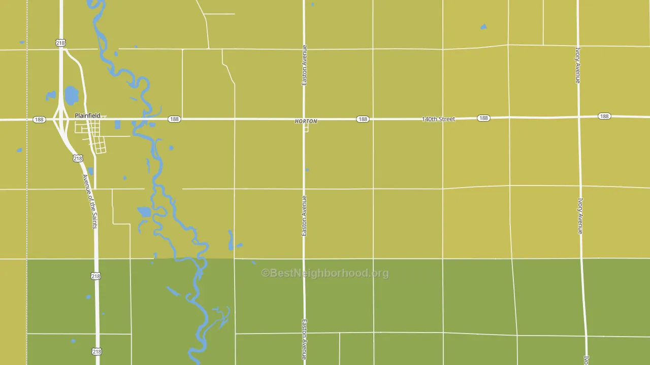 Map of the best neighborhoods in the Horton area, with better matches in green and worse matches in red