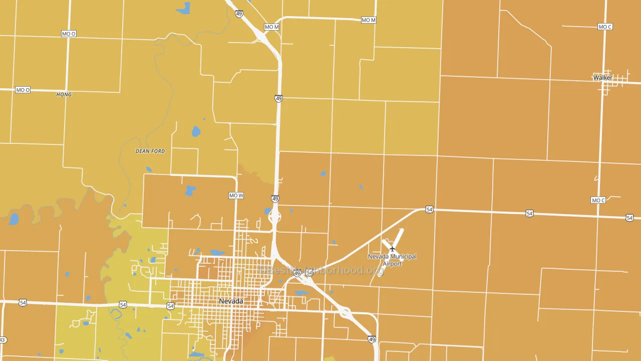Map of the best neighborhoods in the Horton area, with better matches in green and worse matches in red