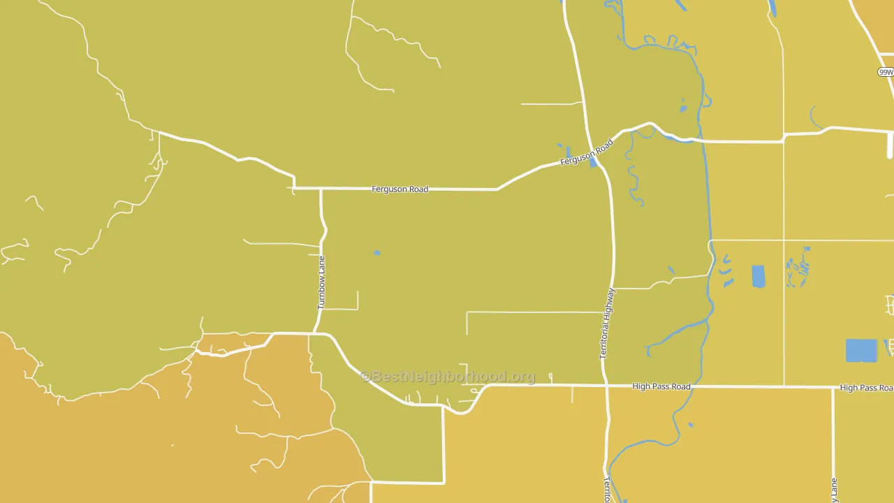 Map of the best neighborhoods in the Horton area, with better matches in green and worse matches in red