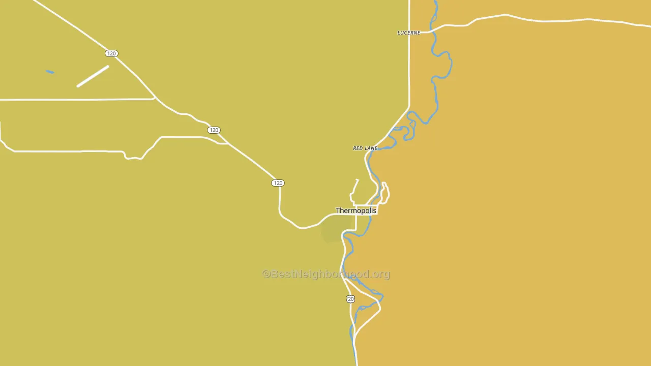 Map of the best neighborhoods in the Hot Springs County area, with better matches in green and worse matches in red