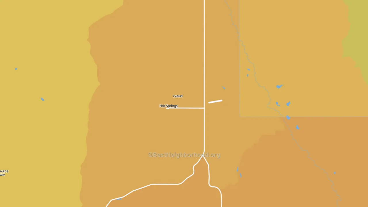 Map of the best neighborhoods in the Hot Springs area, with better matches in green and worse matches in red