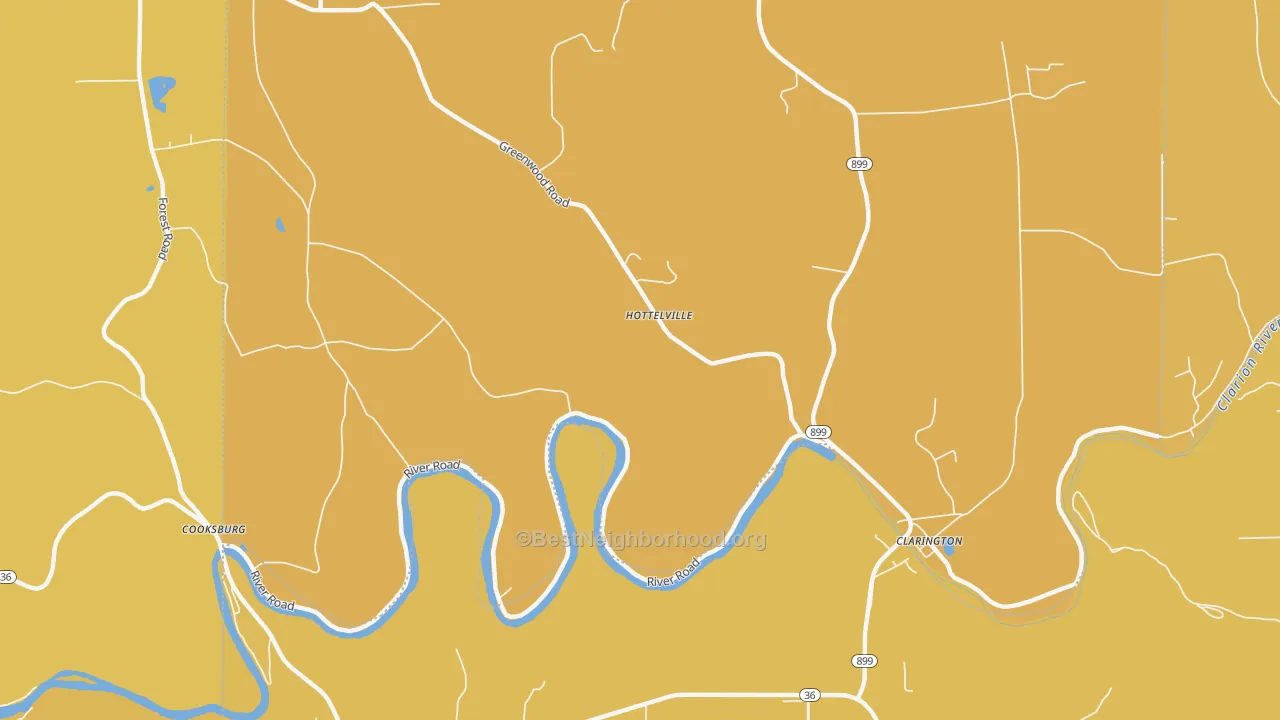 Map of the best neighborhoods in the Hottelville area, with better matches in green and worse matches in red