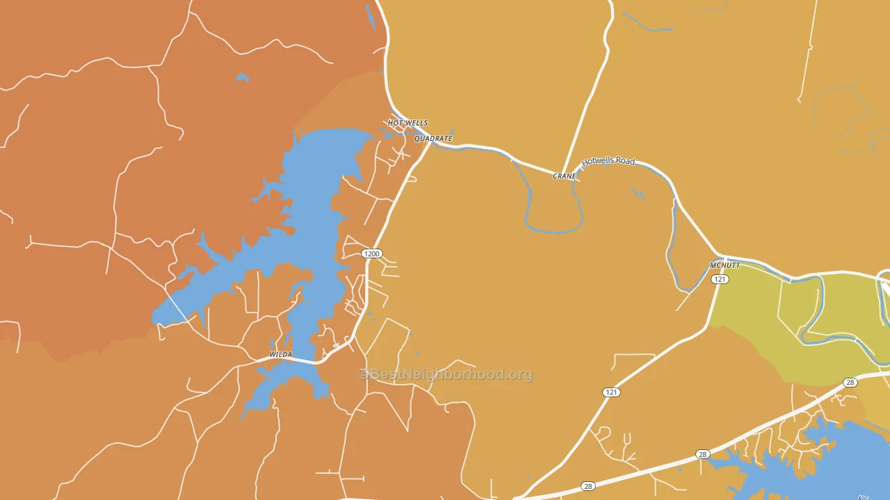 Map of the best neighborhoods in the Hotwells area, with better matches in green and worse matches in red