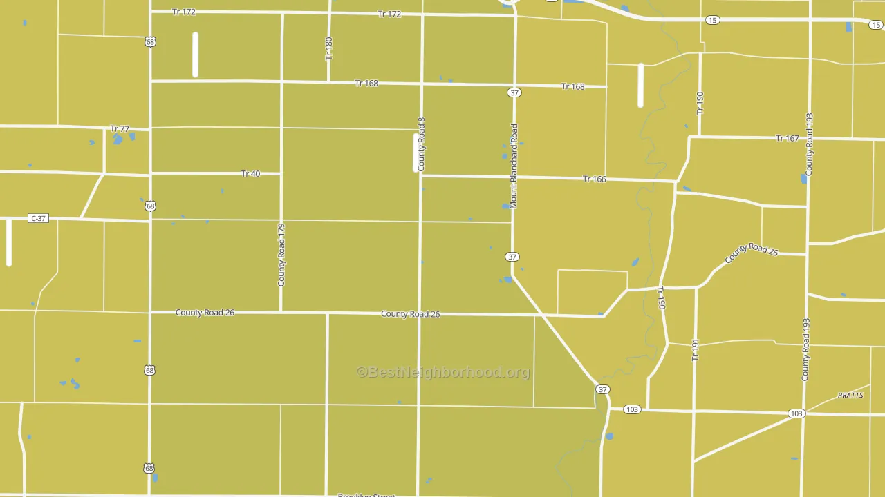 Map of the best neighborhoods in the Houcktown area, with better matches in green and worse matches in red