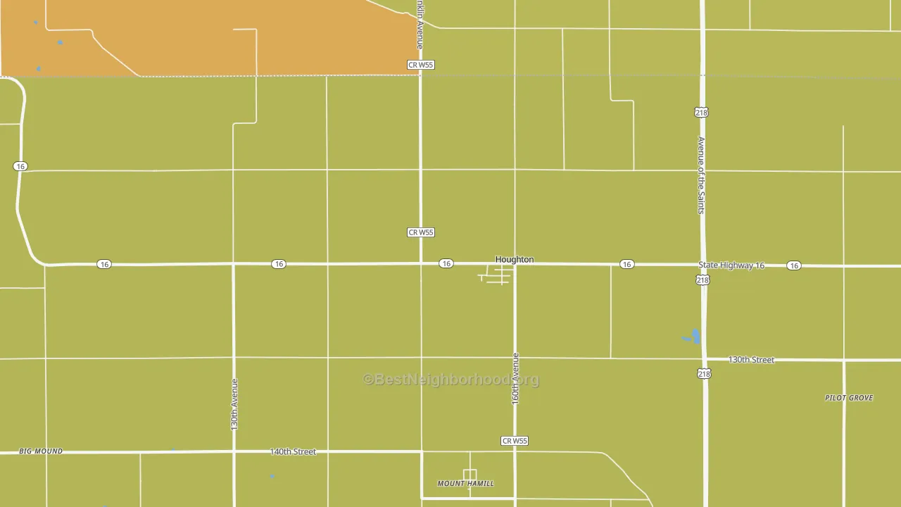 Map of the best neighborhoods in the Houghton area, with better matches in green and worse matches in red
