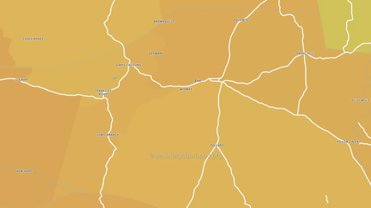 Map of the best neighborhoods in the Houston County area, with better matches in green and worse matches in red