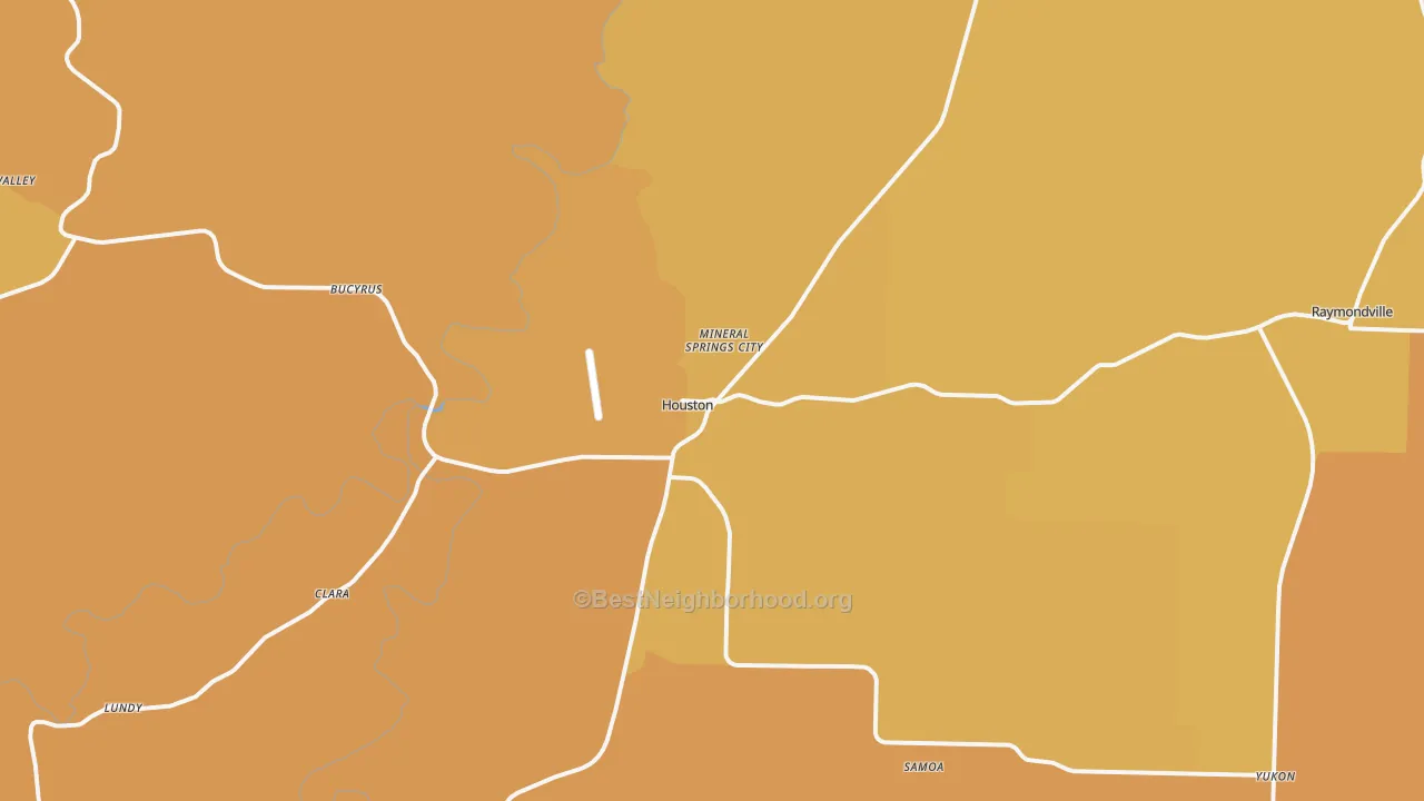 Map of the best neighborhoods in the Houston area, with better matches in green and worse matches in red