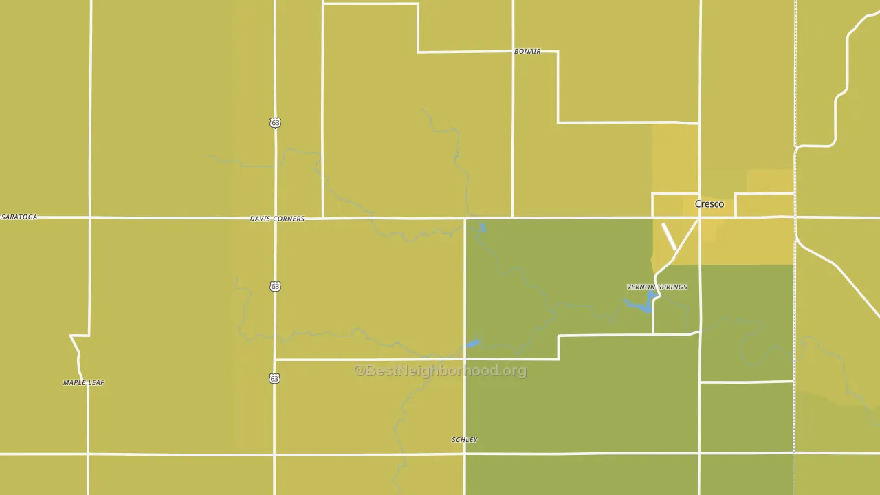 Map of the best neighborhoods in the Howard County area, with better matches in green and worse matches in red