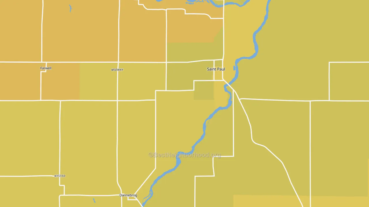 Map of the best neighborhoods in the Howard County area, with better matches in green and worse matches in red