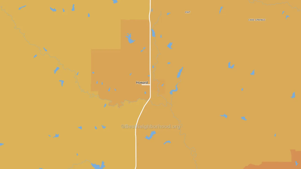 Map of the best neighborhoods in the Howard area, with better matches in green and worse matches in red