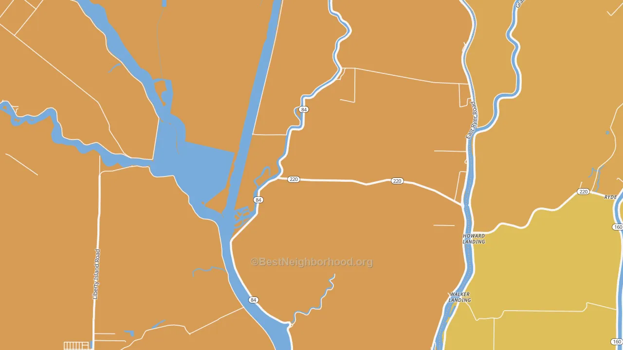 Map of the best neighborhoods in the Howard Landing area, with better matches in green and worse matches in red