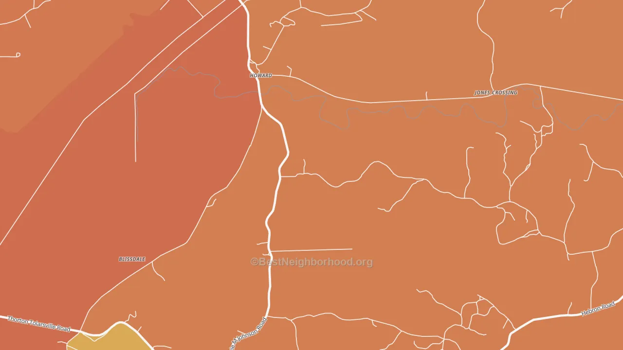 Map of the best neighborhoods in the Howard area, with better matches in green and worse matches in red