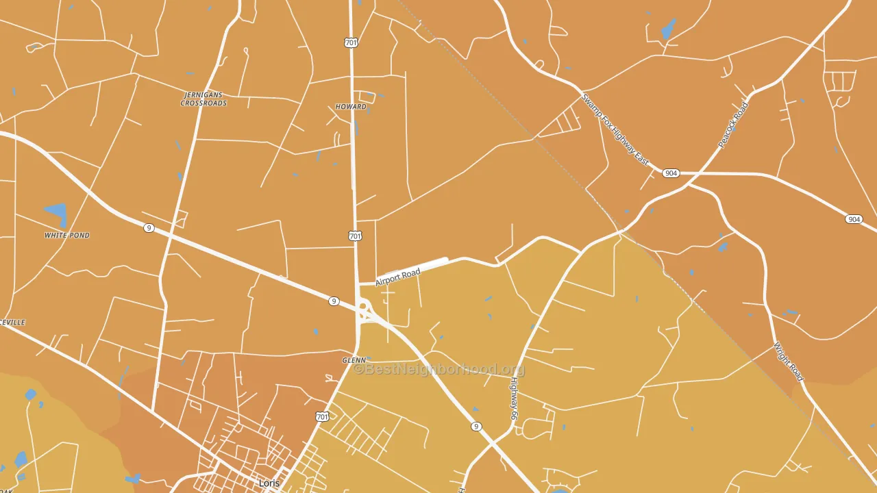 Map of the best neighborhoods in the Howard area, with better matches in green and worse matches in red